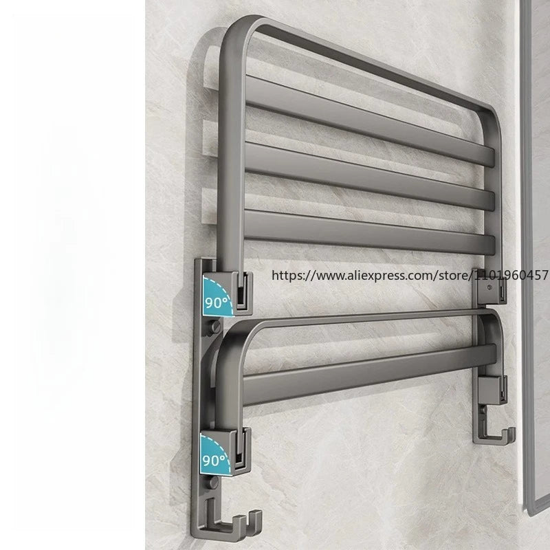 SWANS Gun Gray Aluminum No-Drill Wall-Mounted Towel Rack Bathroom Towel Rack SWANS