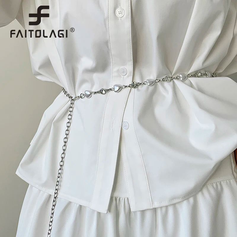 Women's Rhinestone Waist Chain Belt – Shiny Metal Thin Girdle Waist Chain Belt SWANS