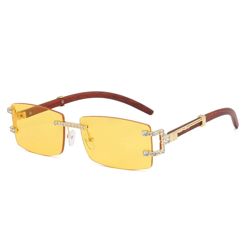 Y2K Rimless Crystal Rhinestone Sunglasses UV400 Women Men Fashion Sunglasses SWANS Yellow As the photo