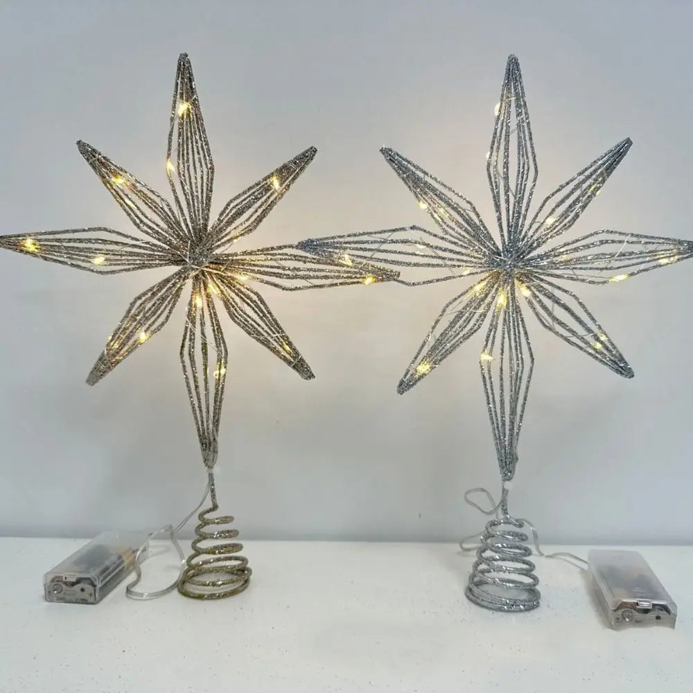 LED Glitter Star Christmas Tree Topper – Iron Light-Up Decor Christmas Tree Topper SWANS