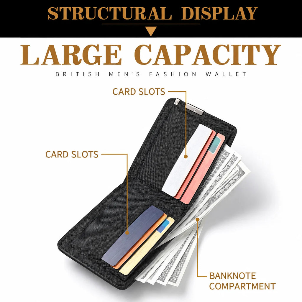 Men's Slim Bifold Wallet – Lightweight PU Canvas Horizontal Bifold Wallet SWANS