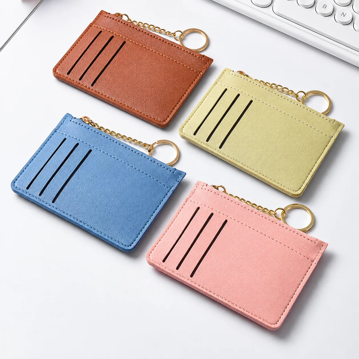 Zippered Card Wallet – Slim PU ID & Card Holder with Keyring Card Wallet Holder SWANS