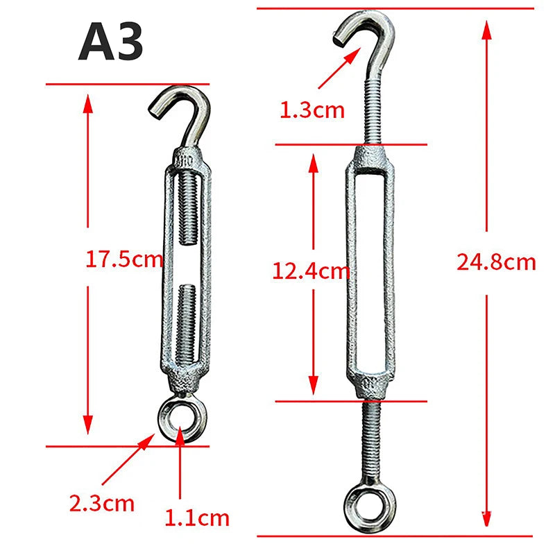 Stainless Steel Turnbuckle Wire Rope Tensioner M6–M14 OC OO CC Wire Rope Turnbuckle SWANS A3