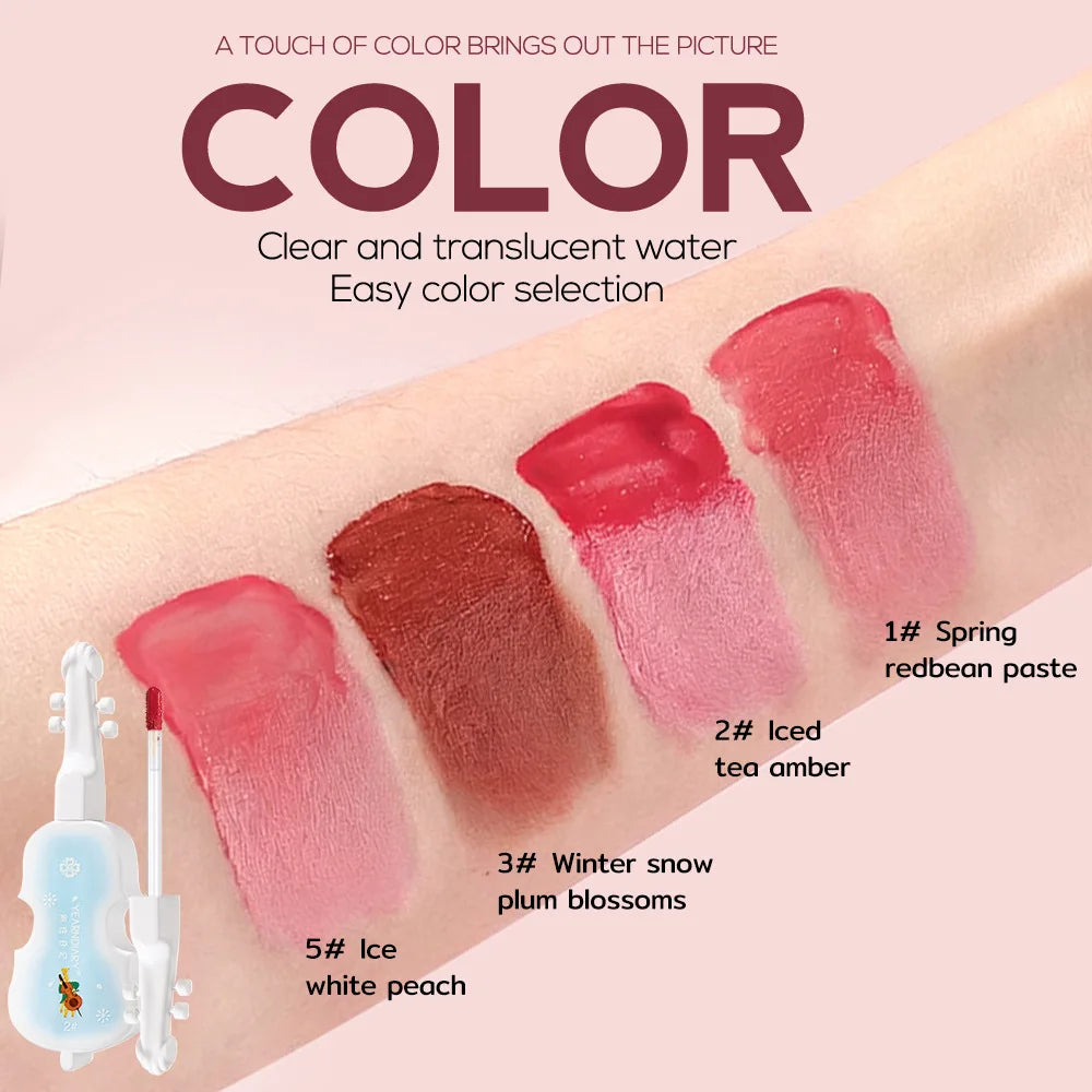 Violin Shape Lip Gloss Set – 4 Pcs Moisturizing Lip Glaze Lip Gloss Set SWANS