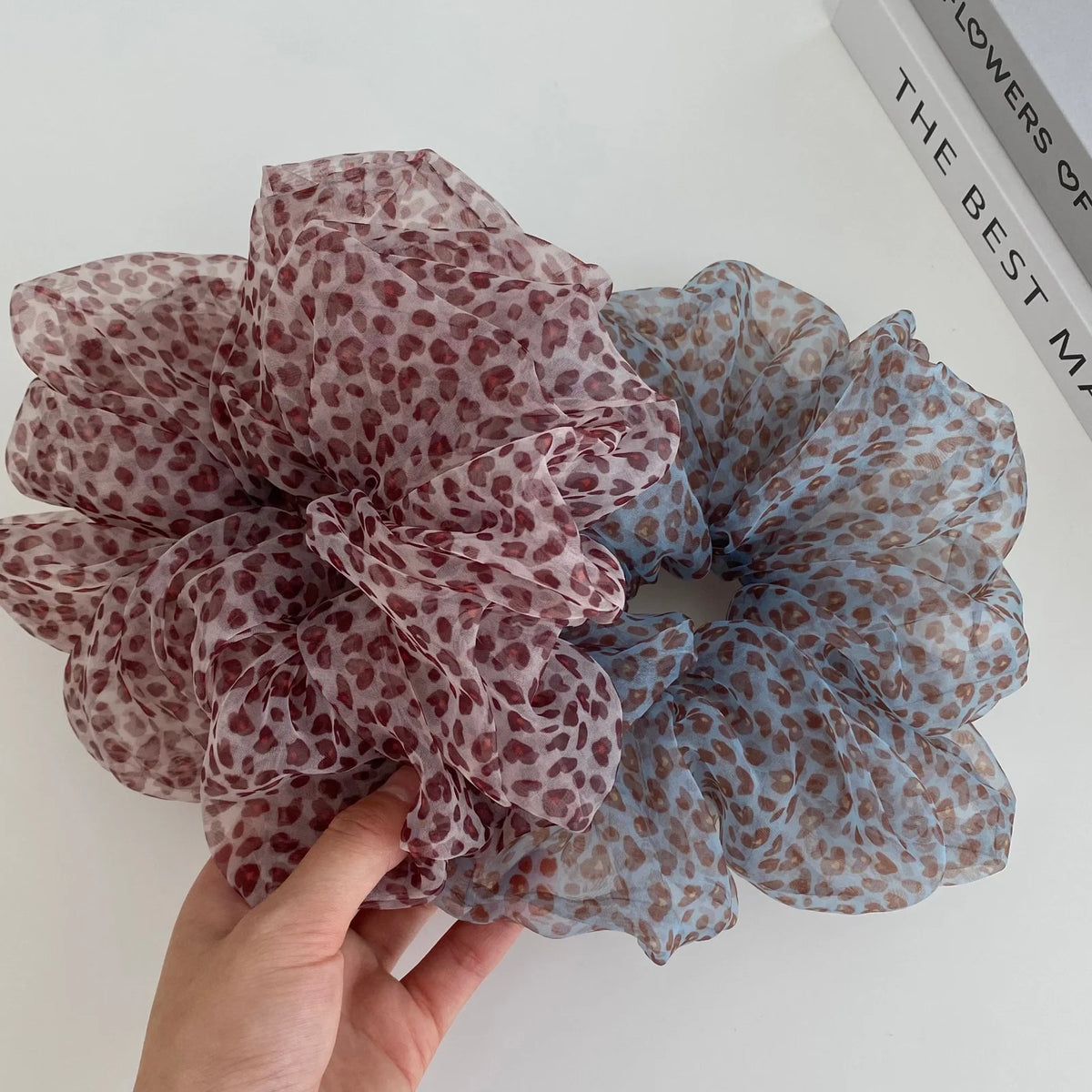 Y2K Leopard Print Chiffon Scrunchie | Korean Hair Tie Chiffon Scrunchie SWANS
