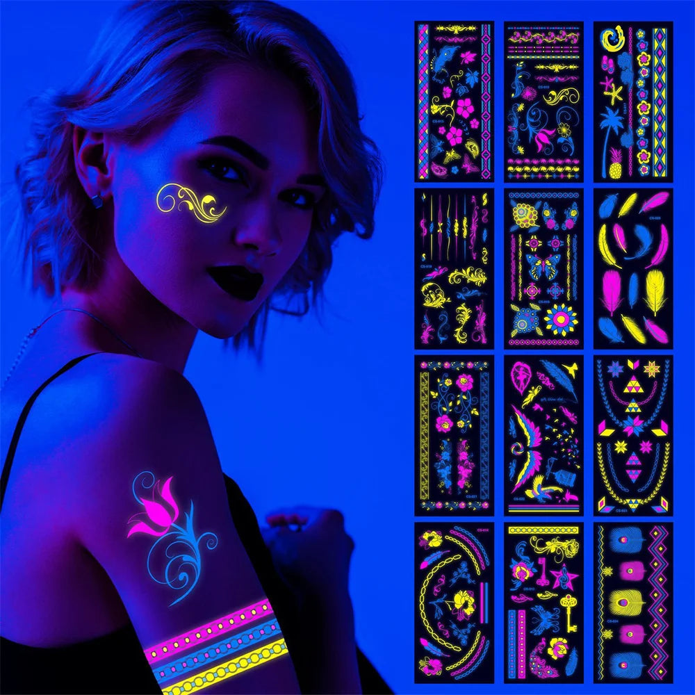 Halloween Glow Temporary Tattoo Stickers – Ghost Body Art Temporary Tattoo Stickers SWANS