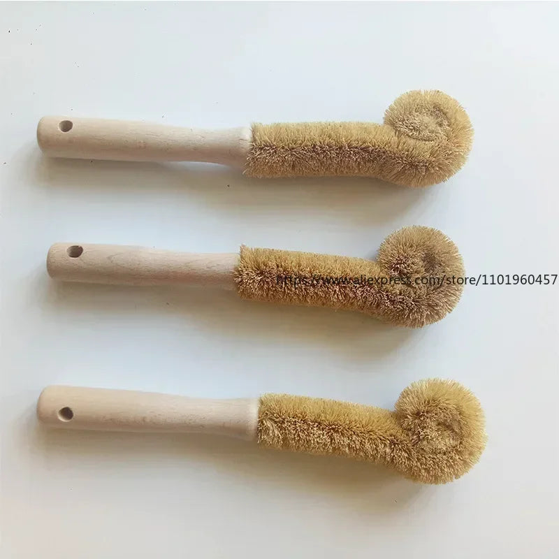 SWANS Coconut Palm Silk Brush – Wooden Handle Cup & Pot Scrubber Kitchen Cleaning Brush SWANS