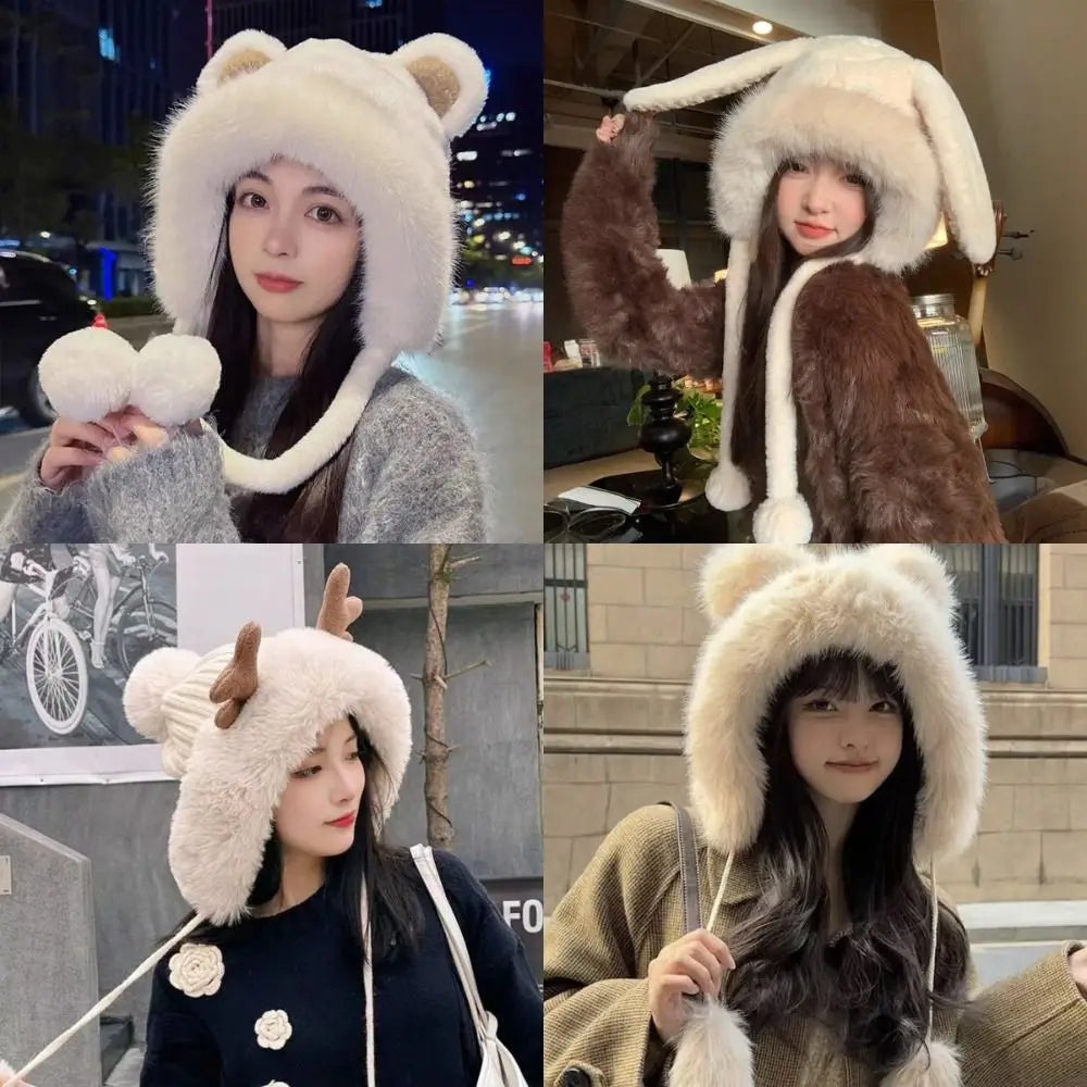 Women's Winter Wool Bucket Hat with Bear & Rabbit Ears Winter Bucket Hat SWANS