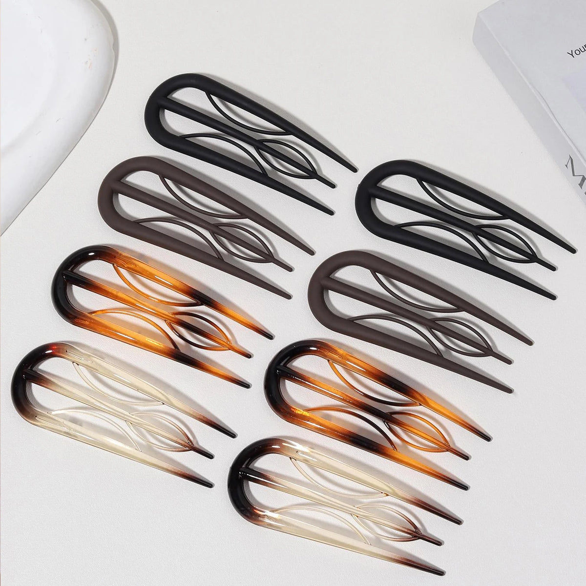 Vintage Branch Hair Forks 3-Teeth Plastic Pins for Women Hair Fork Pins SWANS 8 Pcs I