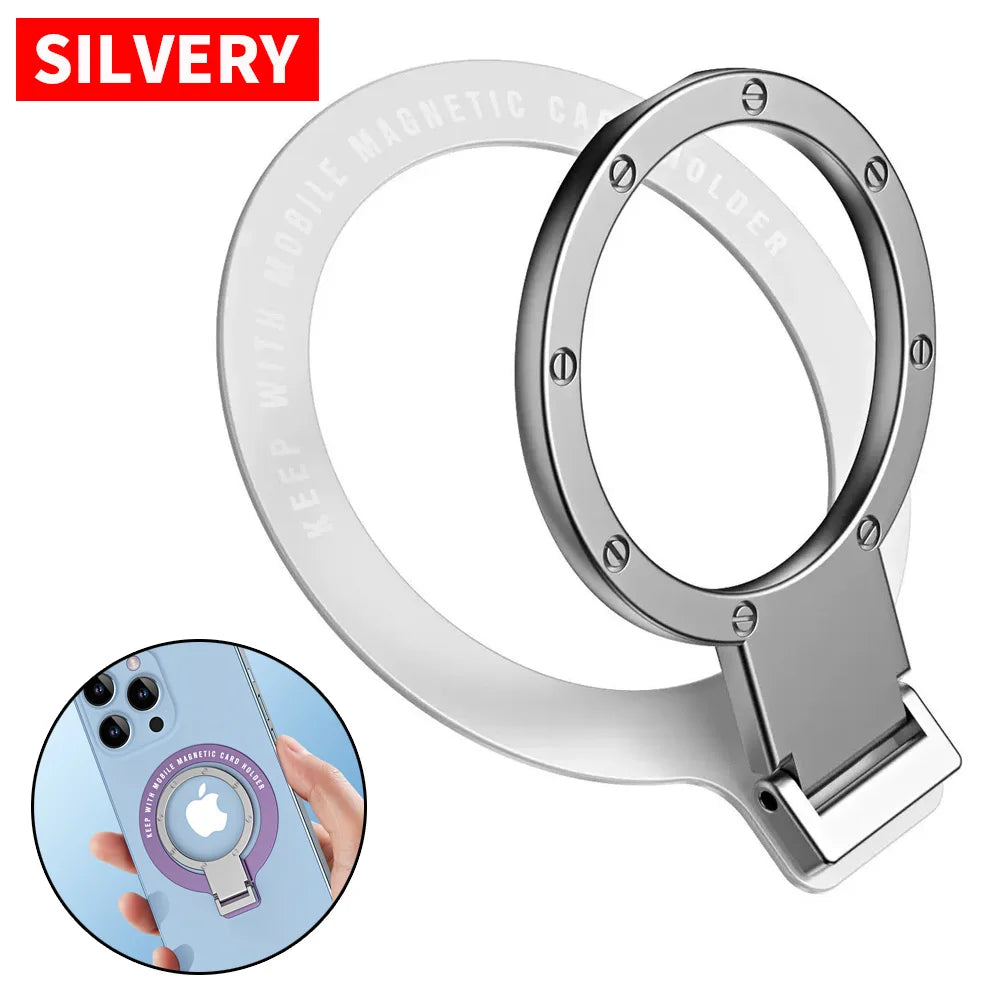 Ultra Thin Magnetic Ring Buckle Phone Holder – Metal Folding Phone Ring Holder SWANS SILVERY