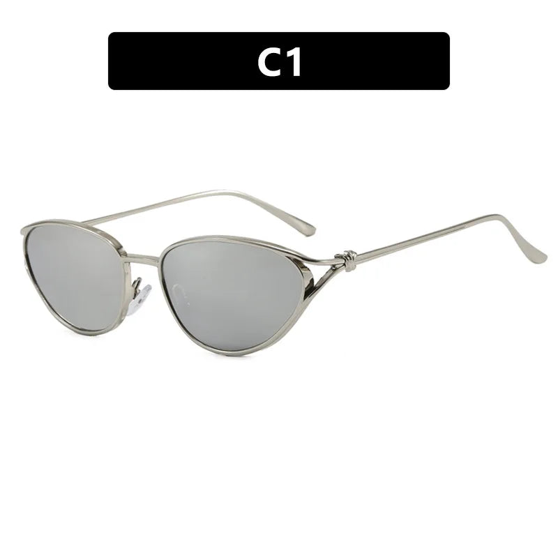 Y2K Vintage Metal Cat Eye Sunglasses – Unisex Steampunk Cat Eye Sunglasses SWANS Silver Silver As the picture