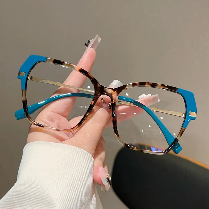 TOYEARN Oversized Blue Light Blocking Glasses Frames Women Eyeglasses Frames SWANS Blue Leopard