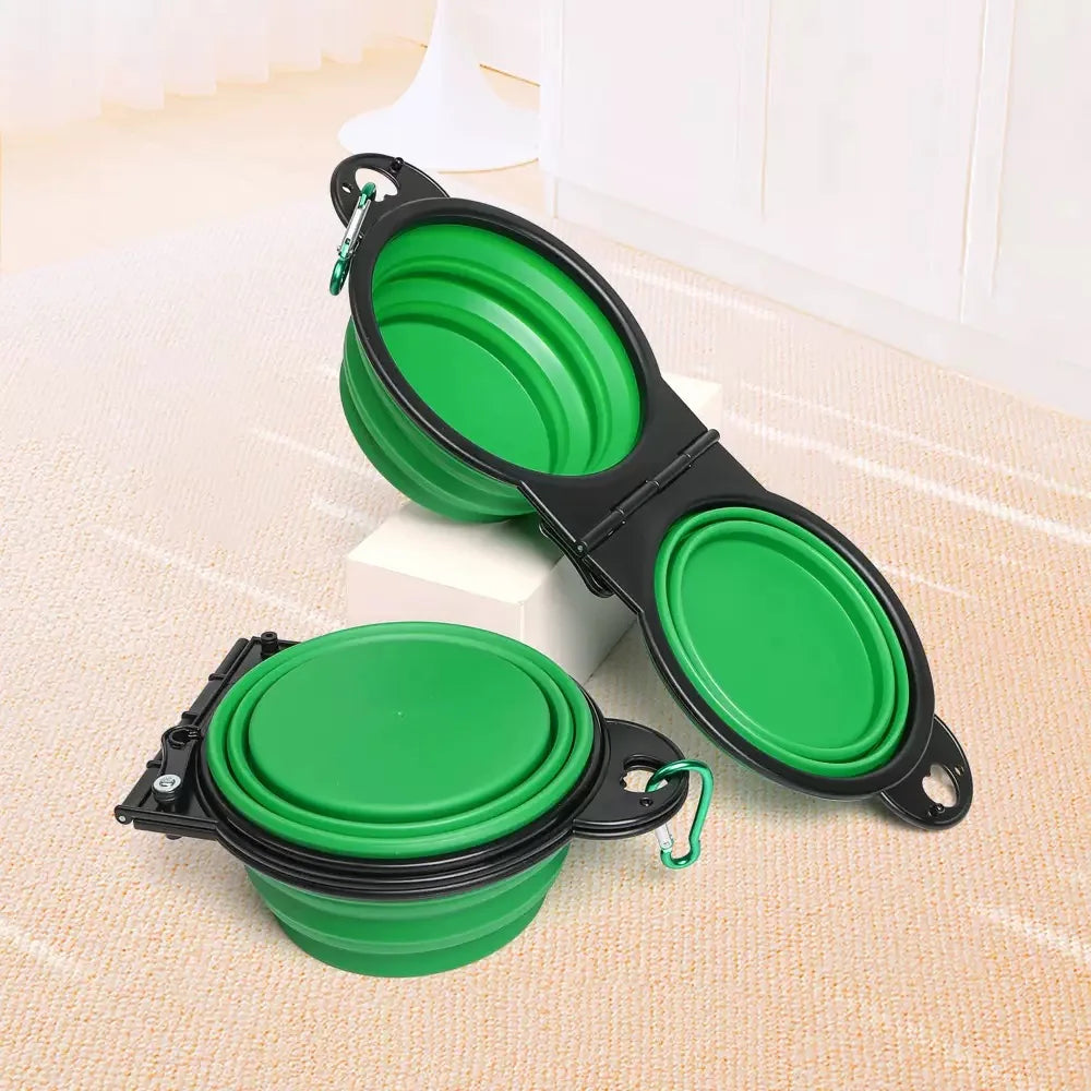 SWANS 2-in-1 Foldable Dual Pet Bowl – Portable Travel Feeder Foldable Pet Bowl SWANS GREEN