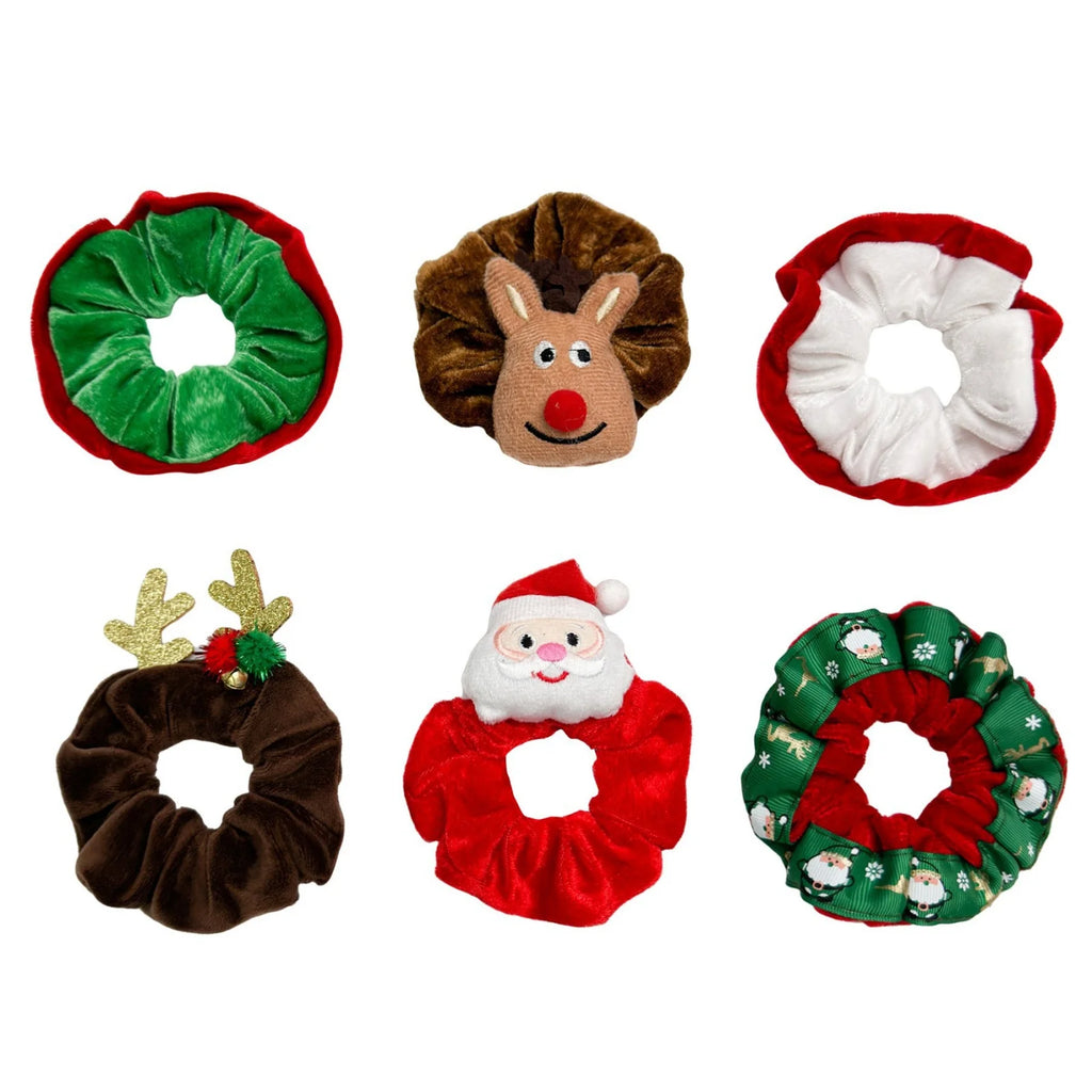 Christmas Velvet Scrunchie – Santa, Reindeer & Gift Design Velvet Hair Scrunchie SWANS