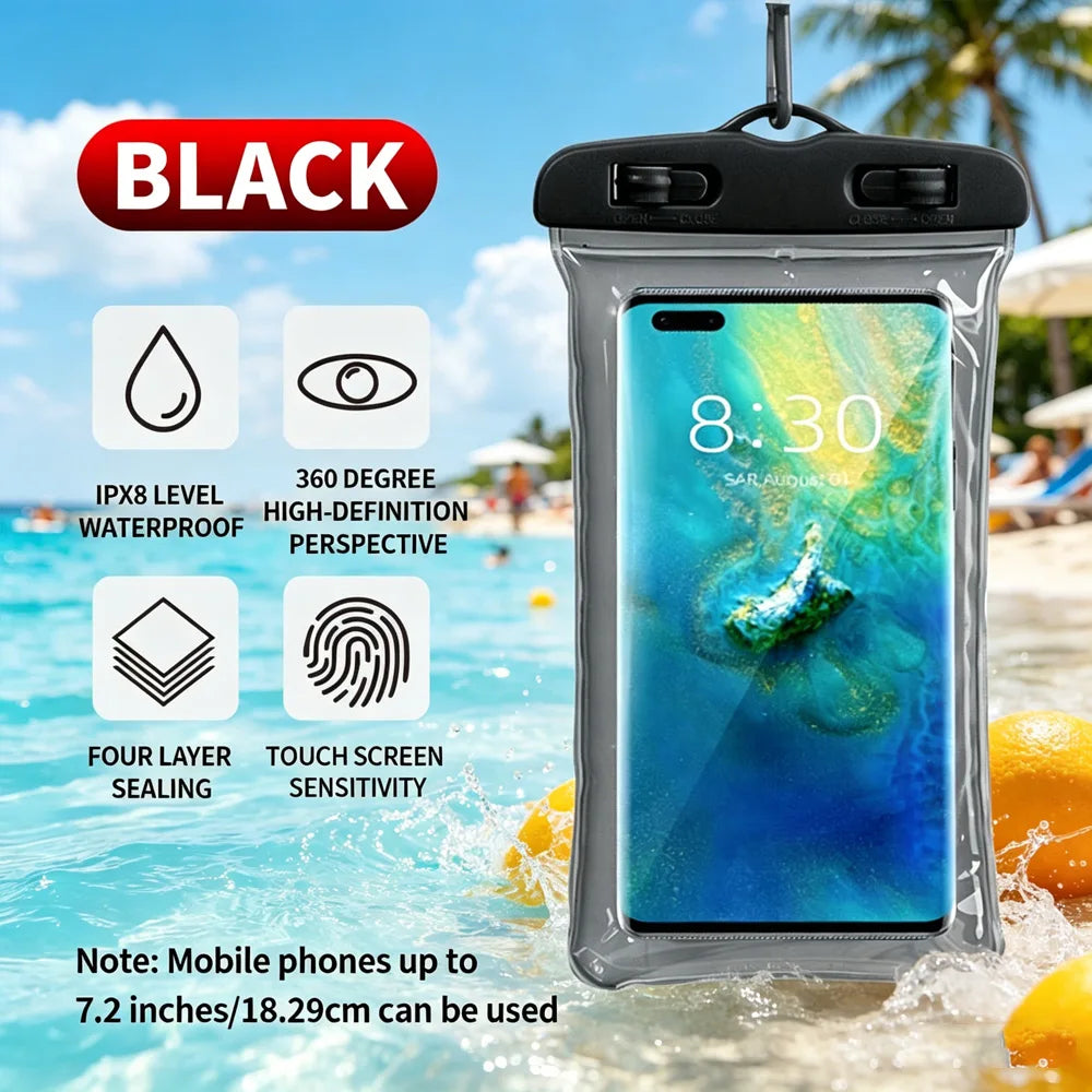 Floating Airbag Waterproof Phone Pouch with Lanyard Waterproof Phone Pouch SWANS BLACK