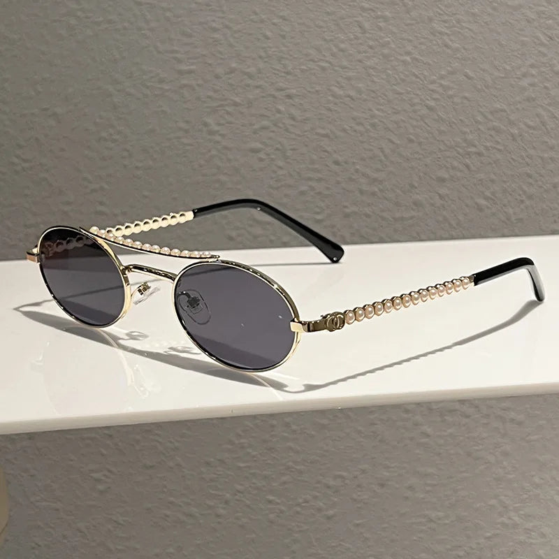 Y2K Punk Oval Sunglasses – Pearl Double Bridge | TOYEARN Fashion Sunglasses SWANS Black