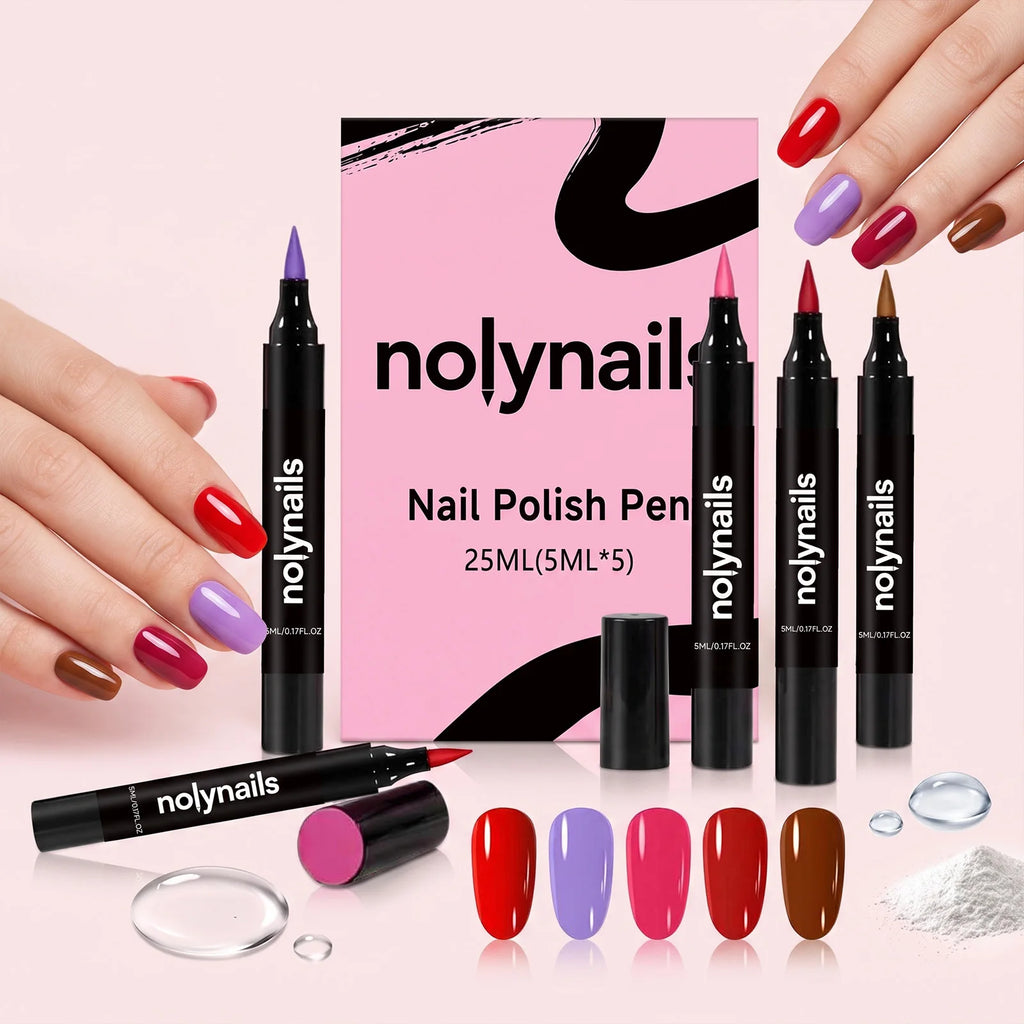 OceAura 5-Color Gel Nail Polish Pen Set – Quick Dry No UV Gel Nail Polish Set SWANS