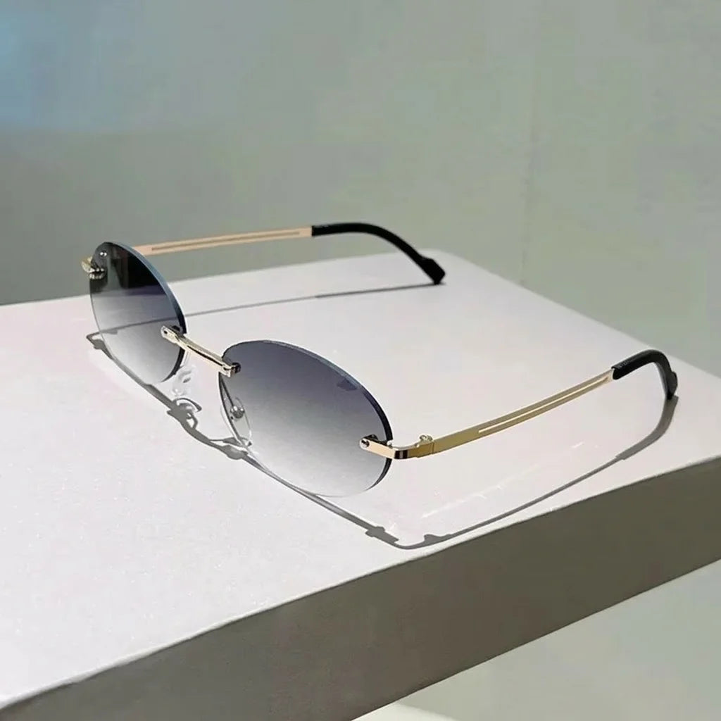 Rimless Oval Sunglasses UV400 Gradient Unisex Shades Fashion Sunglasses SWANS