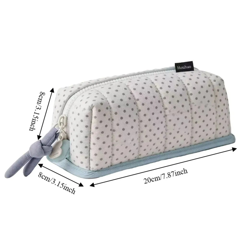 Large Capacity Dot Pattern Pencil Case – Cotton Stationery Bag Pencil Case SWANS
