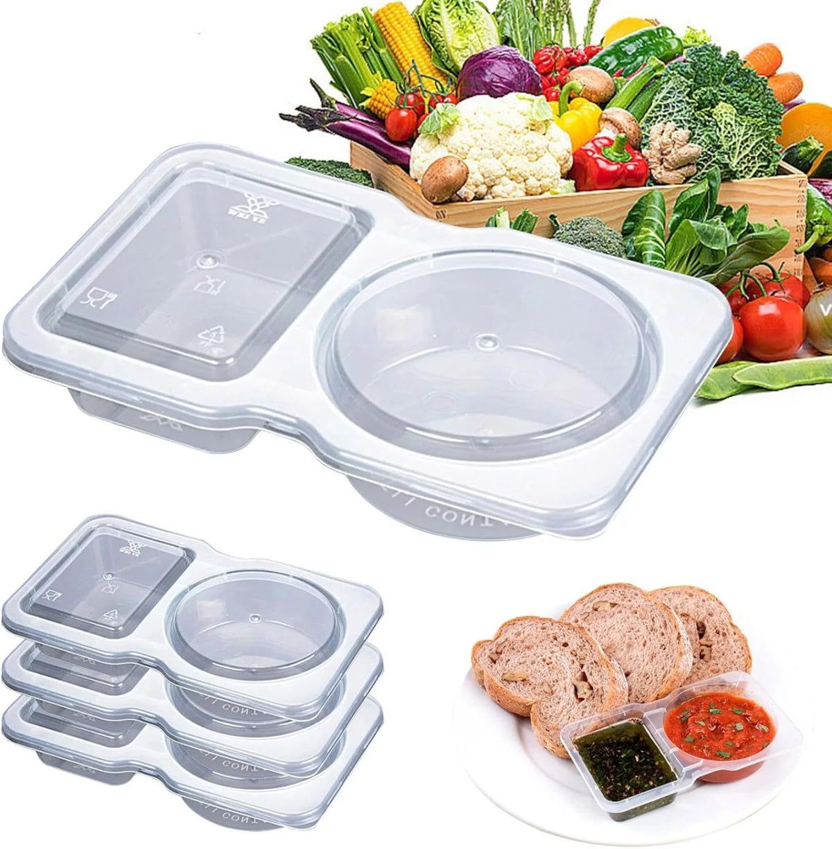 SWANS Dual-Compartment Disposable Sauce Boxes | 1–50 Pack Condiment Containers SWANS