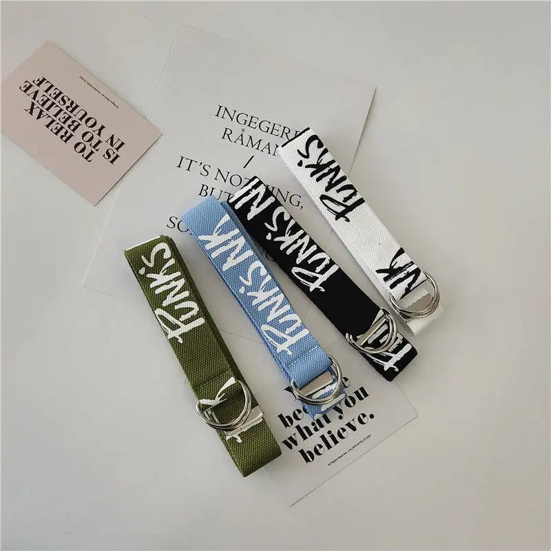 Korean Letter Canvas Belt – Unisex Harajuku D-Ring Buckle Canvas Fashion Belt SWANS