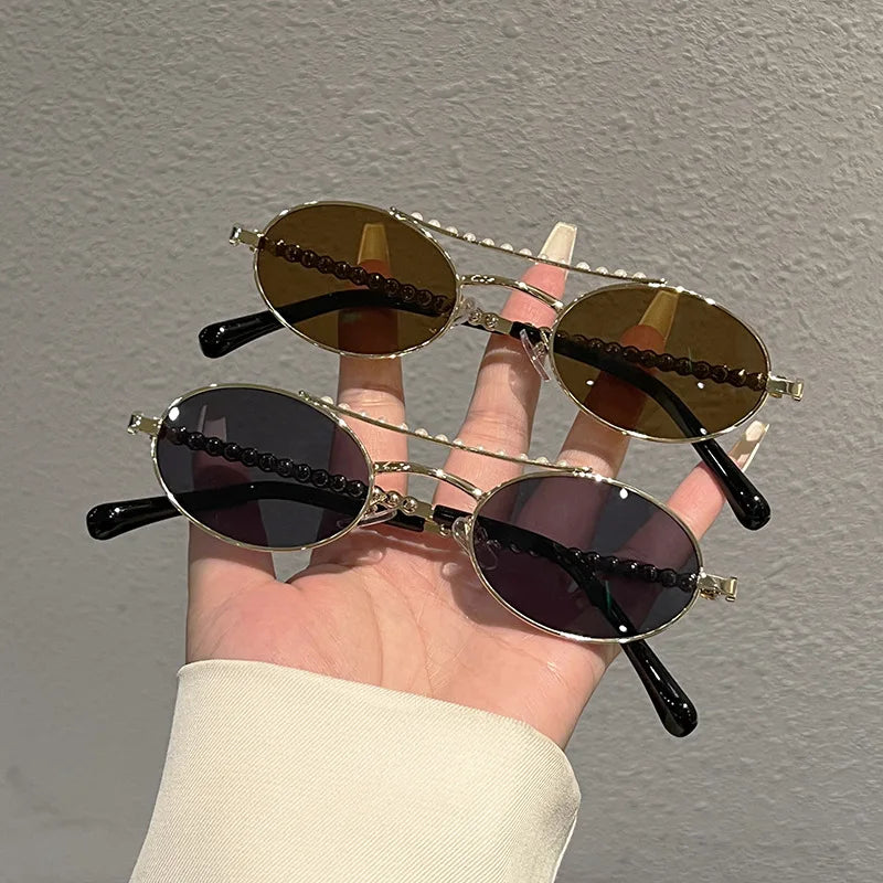 Y2K Punk Oval Sunglasses – Pearl Double Bridge | TOYEARN Fashion Sunglasses SWANS