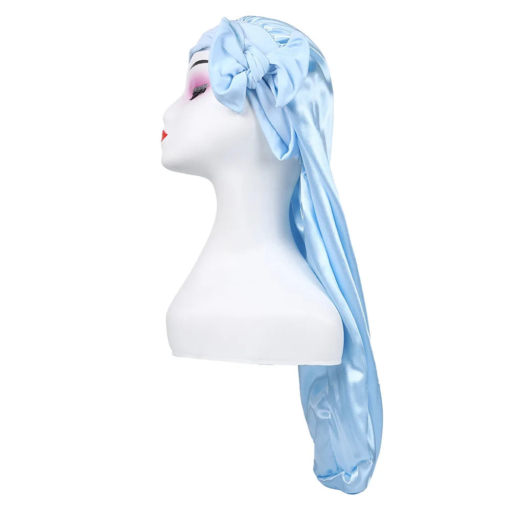 Extra Long Satin Bonnet – Anti-Frizz Sleep Cap for All Hair Types Satin Sleep Bonnet SWANS 1pcs Sky Blue