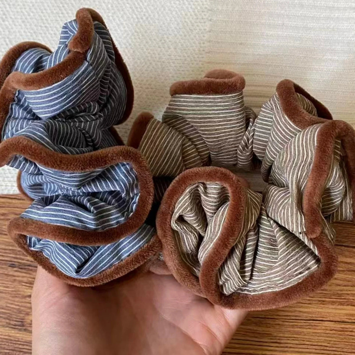 Striped Flannel Scrunchie – Soft Fleece Elastic Hair Band Flannel Hair Scrunchie SWANS