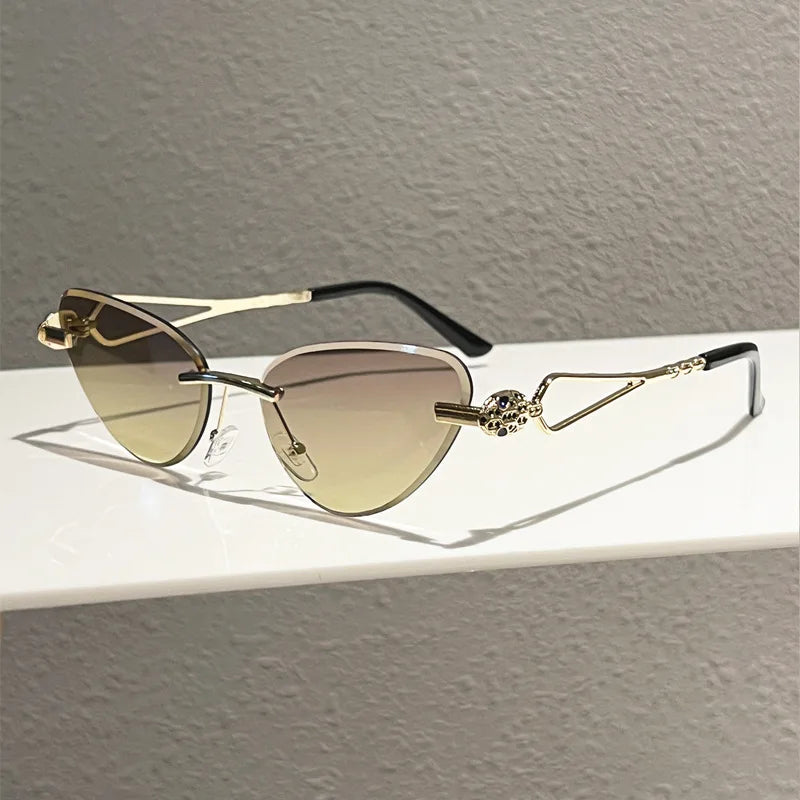 Y2K Rimless Cat Eye Sunglasses – Diamond Cut Snake Head Shades Cat Eye Sunglasses SWANS Champagne As the picture