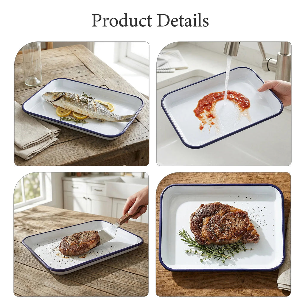 ROSENICE 2-Pc Enamel Rectangular Roasting & Baking Pan Set Enamel Baking Pan SWANS
