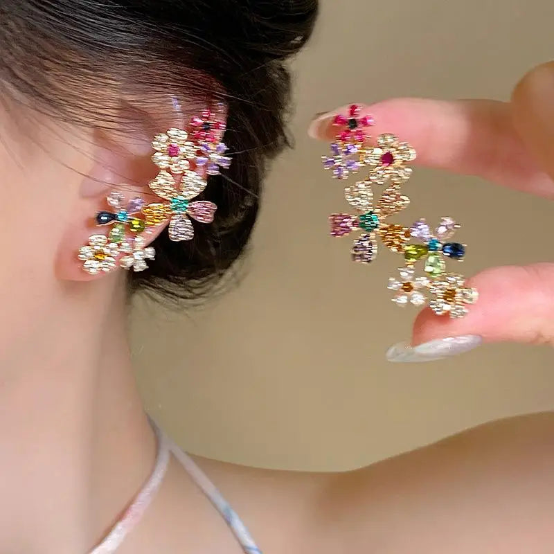 Zircon Flower Stud Earrings – Colorful Fashion Jewelry for Women Stud Earrings SWANS