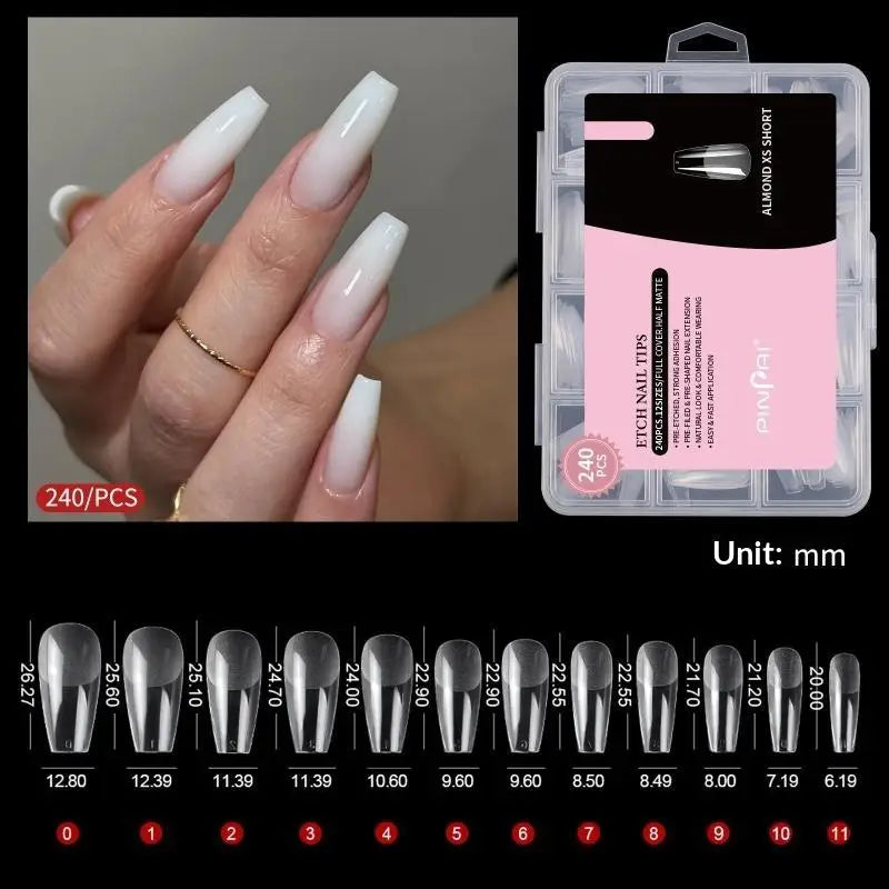 YOVIP 240pcs Short Almond Press-On Nail Tips – Half Matte Press-On Nail Tips SWANS A4