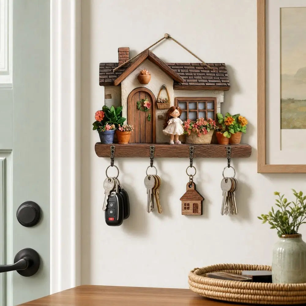 Wooden House Key Holder – Wall Mounted Decorative Key Rack Wall Key Rack SWANS