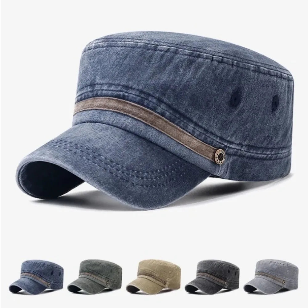 Retro Washed Cotton Flat Cap – Adjustable Dad Hat Men Women Flat Cap Hat SWANS