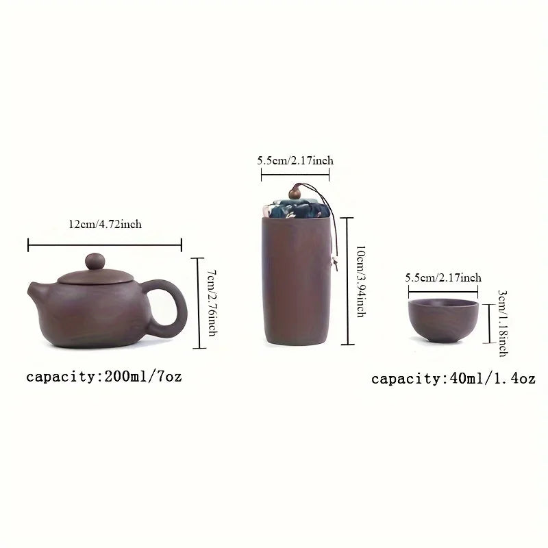 Yixing Purple Clay Travel Tea Set – Teapot & 4 Cups Travel Tea Set SWANS