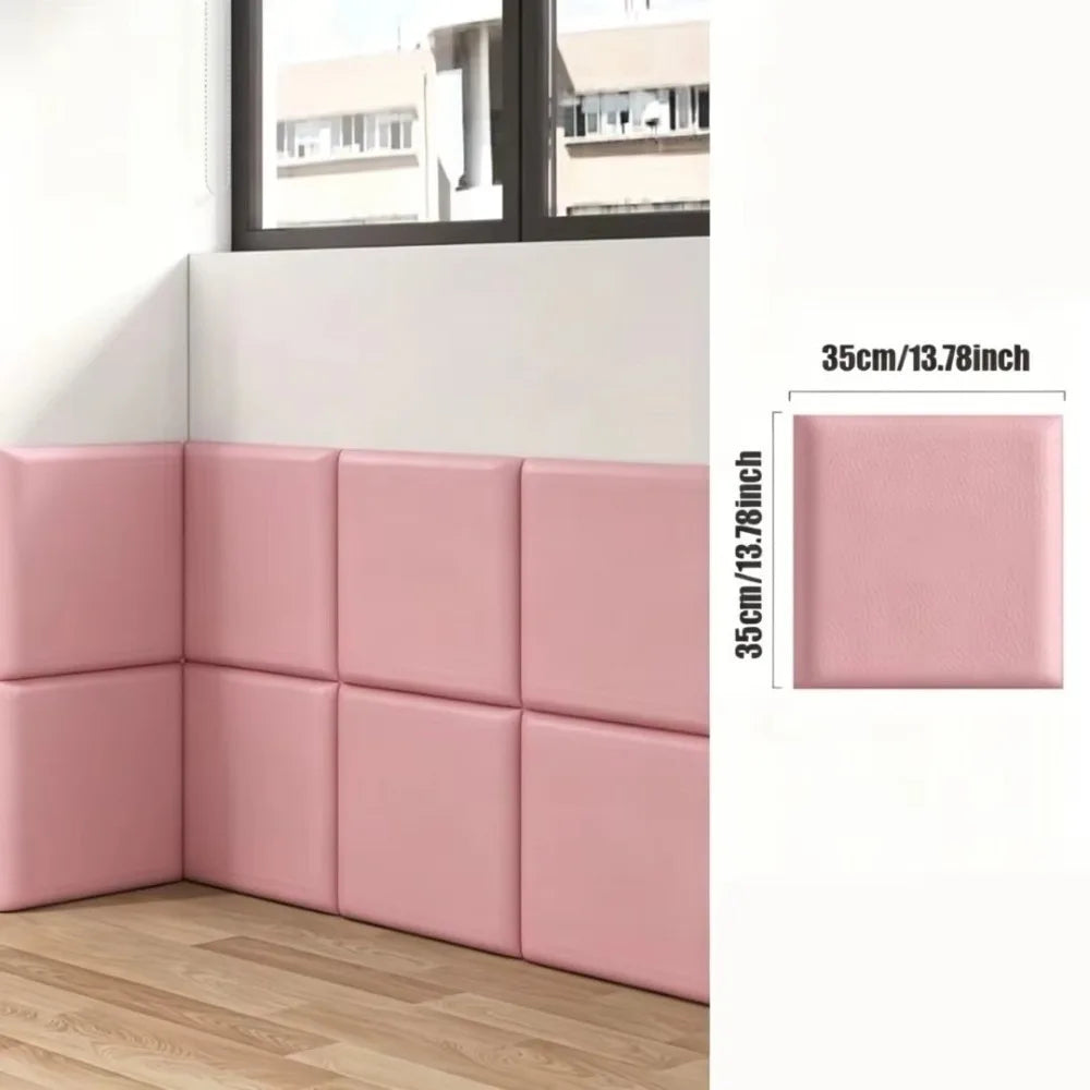 Self-Adhesive Soft Wall Panels PU Cushion Tiles 35x35cm Soft Wall Panels SWANS Pink