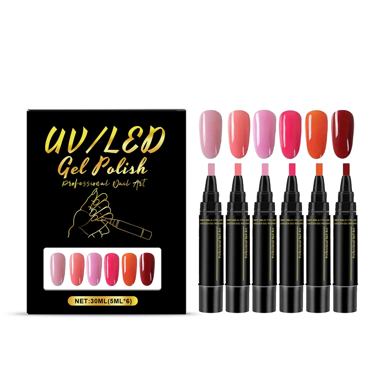 SWANS 3-in-1 Gel Nail Polish Pen Set – 6 Colors Base & Top Coat Gel Nail Polish Set SWANS A01