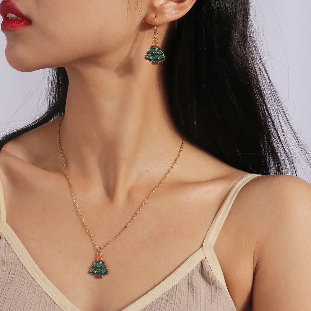 Christmas Tree Necklace & Earrings Set | Festive Holiday Jewelry Christmas Jewelry Set SWANS