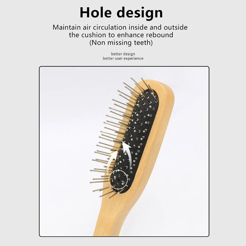Natural Wood Air Cushion Hair Comb – Metal Scalp Detangler Hair Comb Brush SWANS