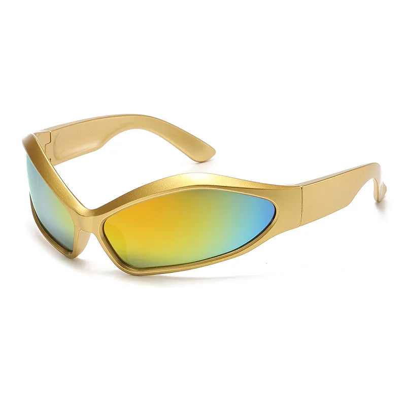 Y2K Punk Sport Goggle Sunglasses UV400 – Unisex Vintage Fashion Sunglasses SWANS Gold Mirror Orange As the photo