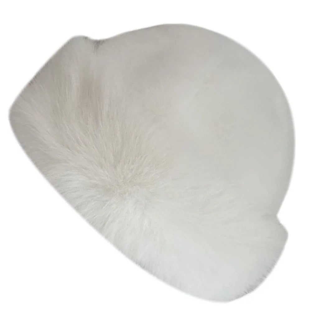 Fluffy Faux Fur Bucket Hat – Warm Windproof Beret Women Winter Bucket Hat SWANS White