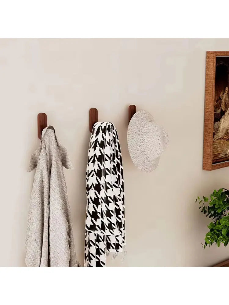 Self-Adhesive Walnut Wood Wall Hooks – No-Drill Organizer Wall Hooks Organizer SWANS