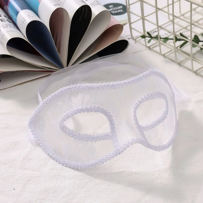 Venetian Masquerade Lace Half Face Mask – Elegant & Translucent Masquerade Face Mask SWANS White