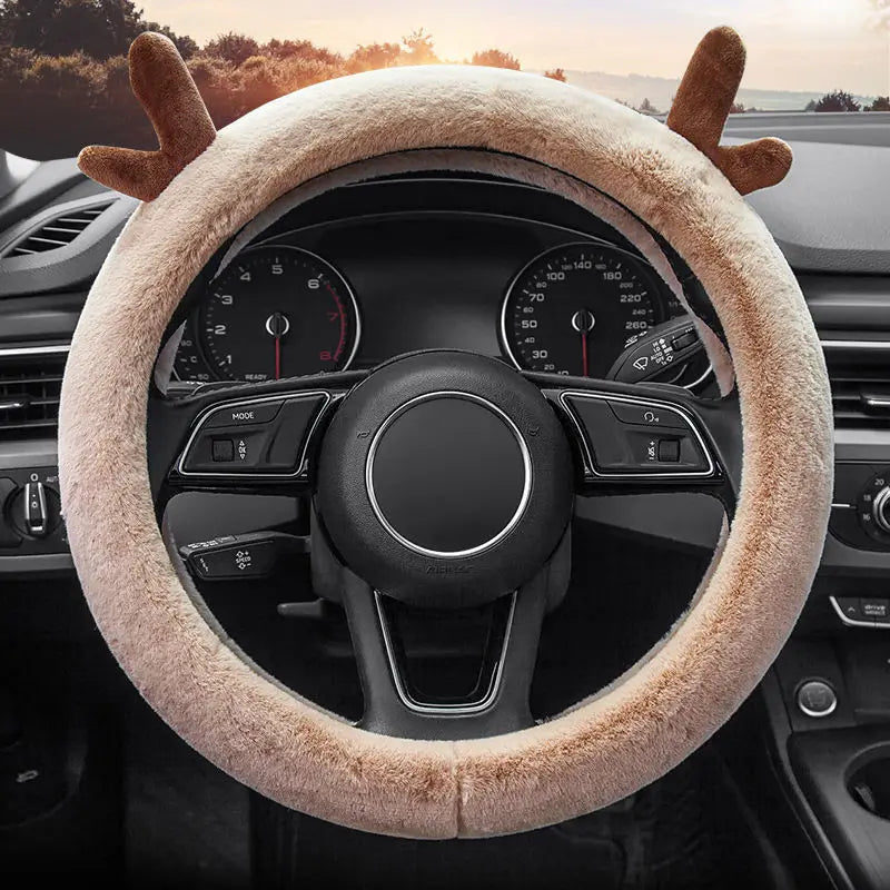 Plush Winter Steering Wheel Cover – Anti-Slip Universal 38cm Steering Wheel Cover SWANS Y-1PC camel
