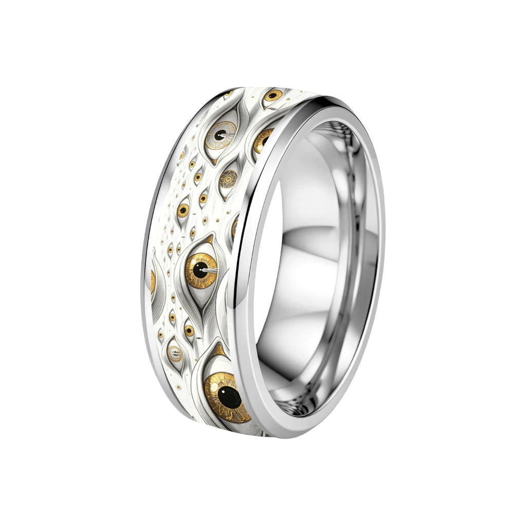2-Piece 8MM Eye of Truth Stainless Steel Ring Set | Black & White Stainless Steel Ring Set SWANS