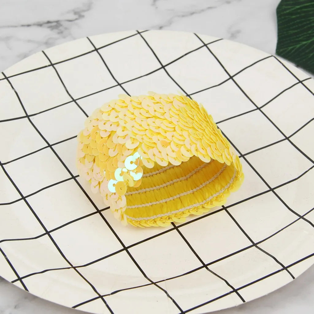 Sequin Elastic Wrist Cuff – Sparkling Party & Stage Wristband Sequin Wrist Cuff SWANS Yellow-1 Pair