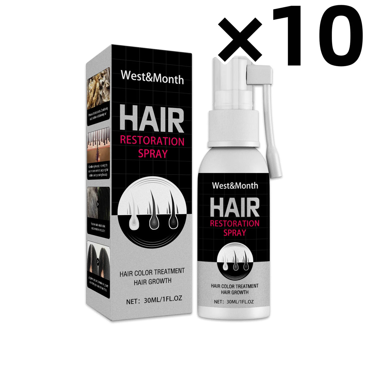 WEST MONTH Natural Black Hair Restore Spray Serum 30ml Hair Treatment Spray SWANS 300ml boxed