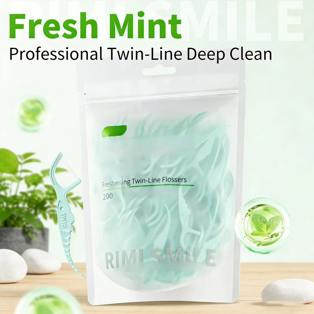 SWANS Mint Dental Floss Picks – Double Strand 50/200 Pack Dental Floss Picks SWANS
