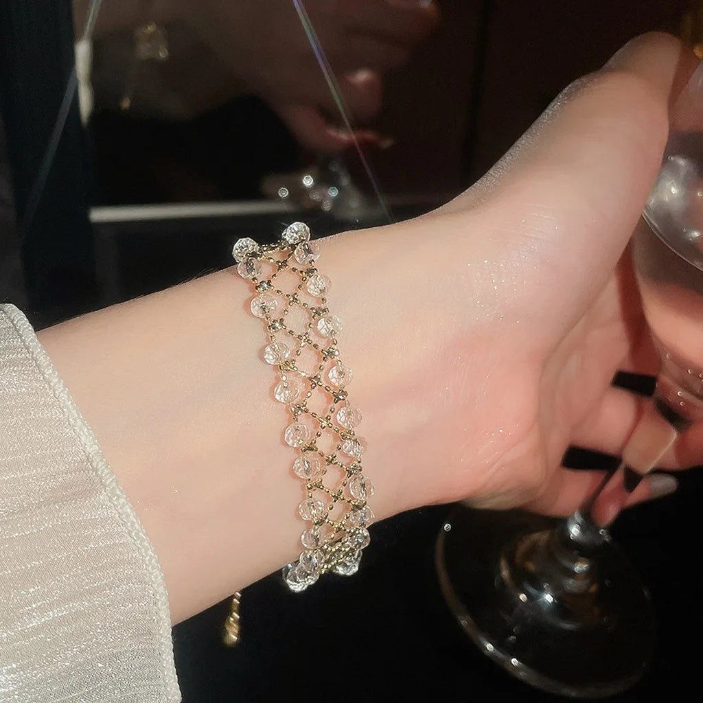 Women's Woven Crystal Alloy Bracelet – Adjustable Geometric Fashion Bracelet SWANS