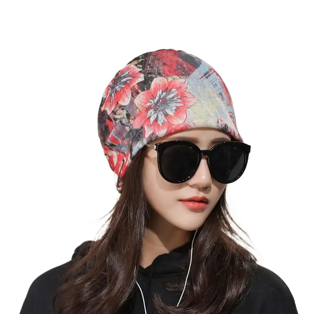 Breathable Turban Beanie Cap – Women's Ruffle Stripe Head Wrap Turban Beanie Cap SWANS 8